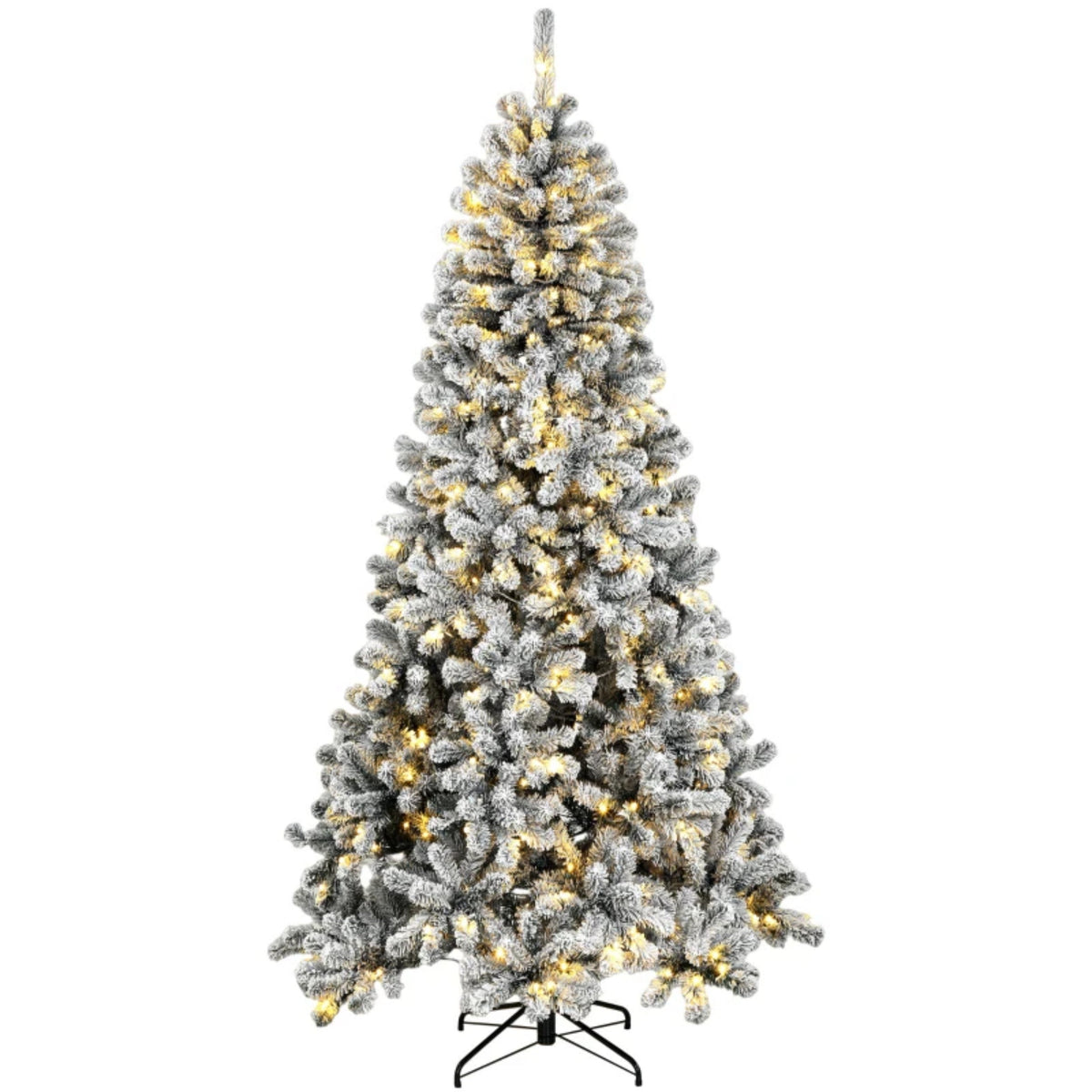 7.5 ft Pre-Lit Flocked Fraser Fir Artificial Christmas Tree with LED Lights - Green/White