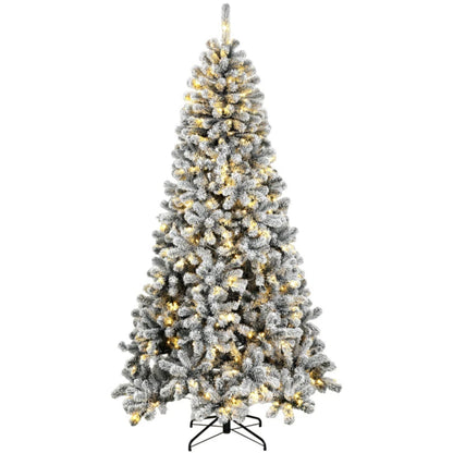 7.5 ft Pre-Lit Flocked Fraser Fir Artificial Christmas Tree with LED Lights - Green/White