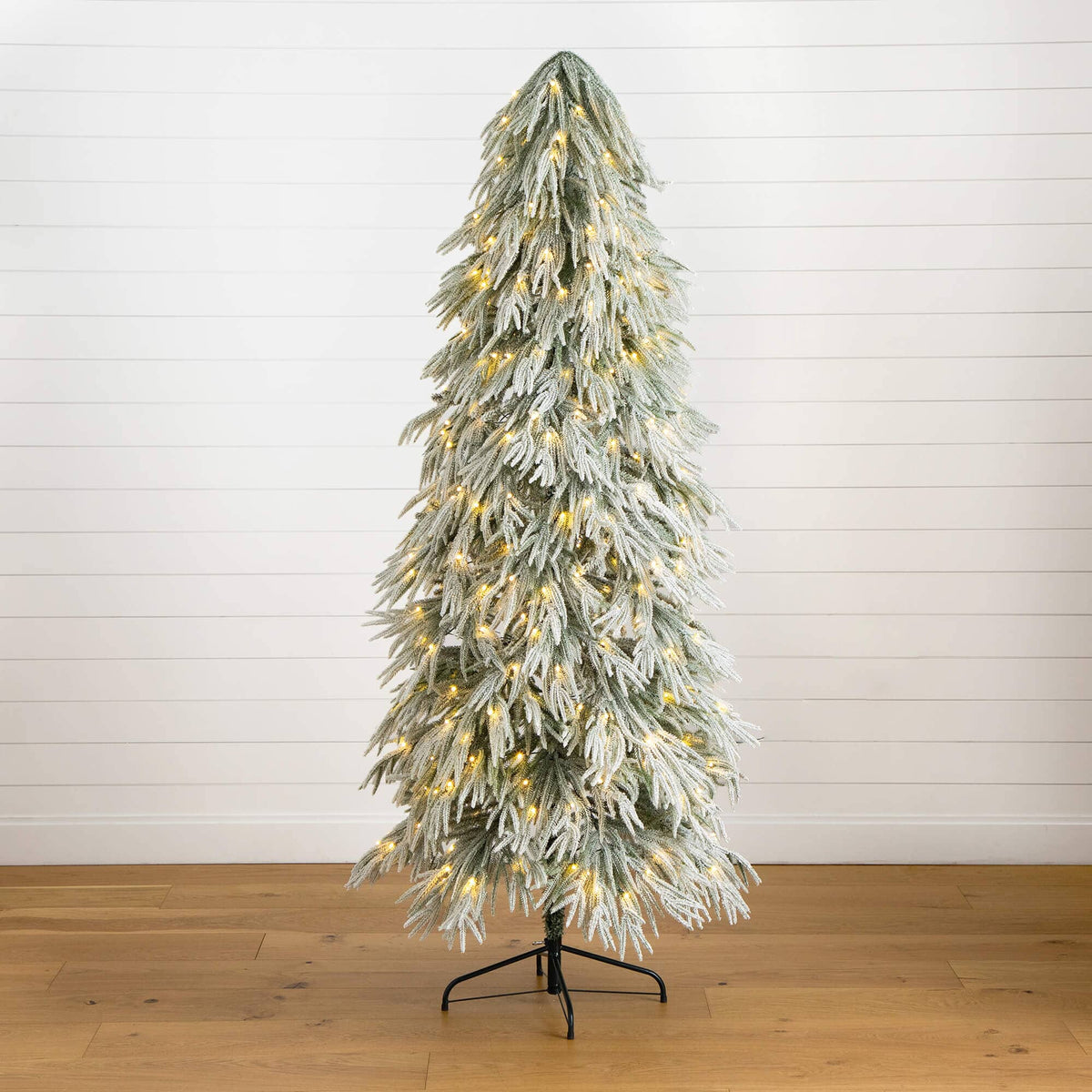 7' Flocked Down Swept Artificial Christmas Tree with 300 LED Lights