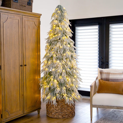 7' Flocked Down Swept Artificial Christmas Tree with 300 LED Lights