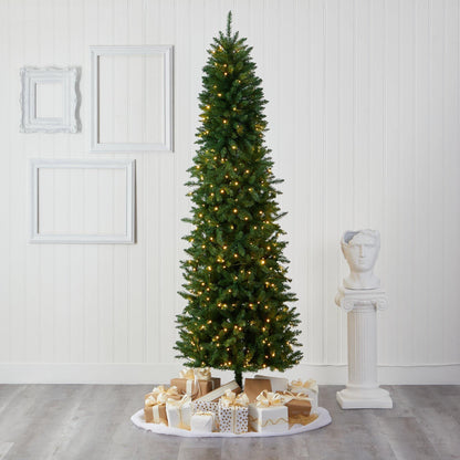7.5’ Slim Green Mountain Pine Artificial Christmas Tree with 350 Clear LED Lights
