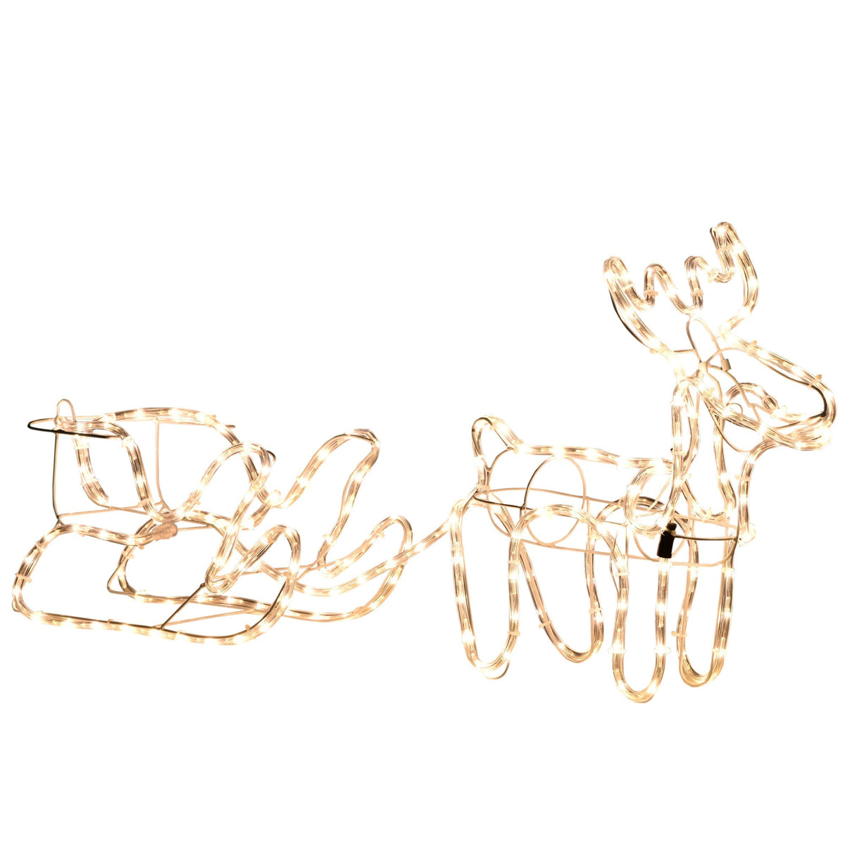 LED Reindeer Sleigh Outdoor Christmas Decoration with 192 Warm LED Lights - Steel
