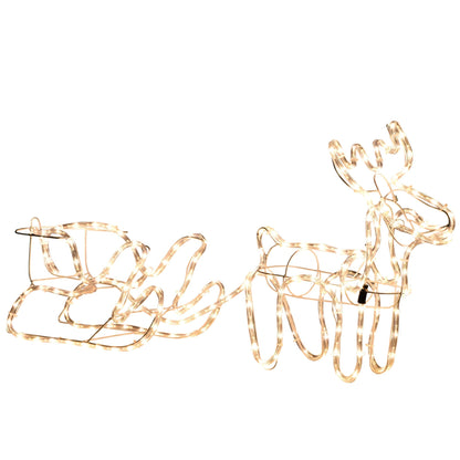 LED Reindeer Sleigh Outdoor Christmas Decoration with 192 Warm LED Lights - Steel