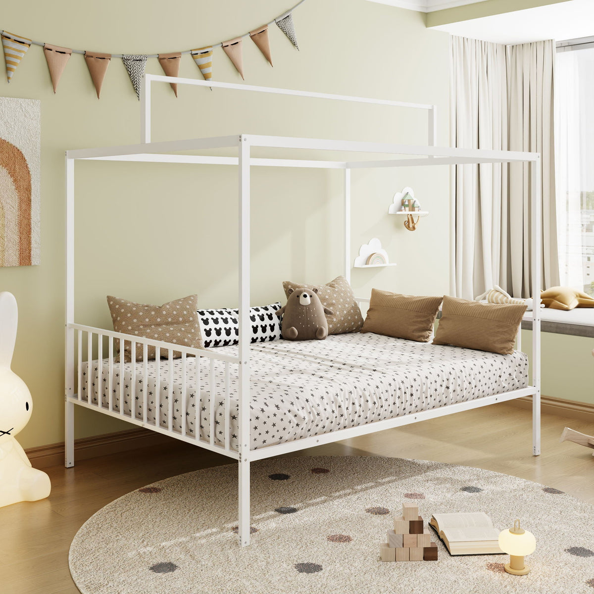 3-in-1 Montessori Floor Bed with Fenced Support