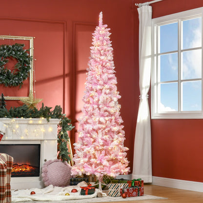 7.5-Foot Pink Prelit Snow-Flocked Pencil Christmas Tree