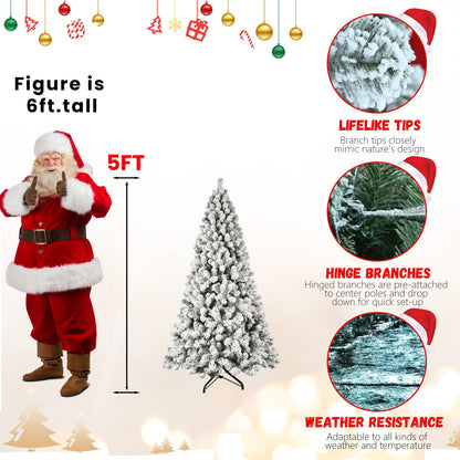 5-Foot Pre-Lit Snow-Flocked Christmas Tree with 650 LED Lights - Green/White