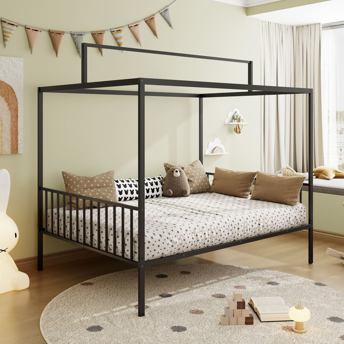 3-in-1 Montessori Floor Bed with Fenced Support
