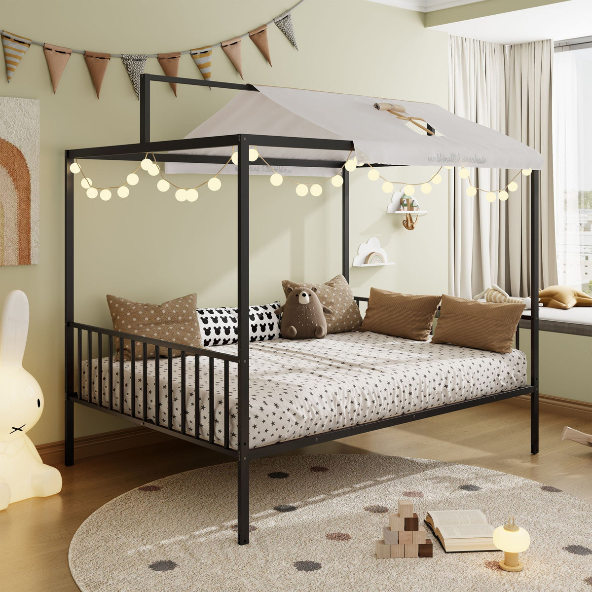 3-in-1 Montessori Floor Bed with Fenced Support
