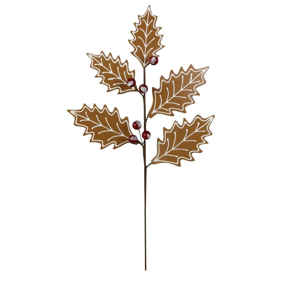 25" Gingerbread Holly Leaf Spray