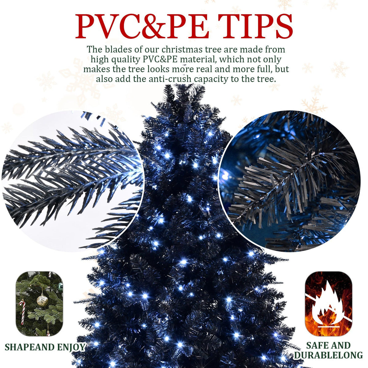 6-Foot Pre-Lit Black Christmas Tree with 350 LED Lights - Black