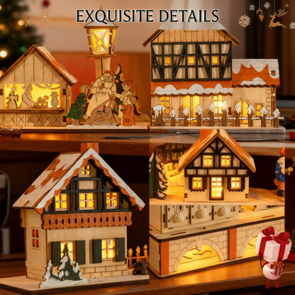 Light-Up Wooden Village Advent Calendar – 24 Drawers