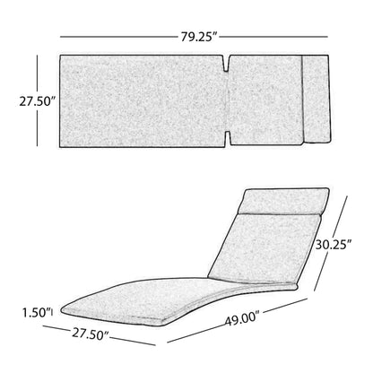 Blue Outdoor Chaise Lounge Cushion 2-Pack with Water-Resistant Fabric