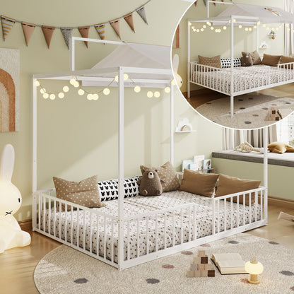 3-in-1 Montessori Floor Bed with Fenced Support