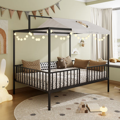 3-in-1 Montessori Floor Bed with Fenced Support