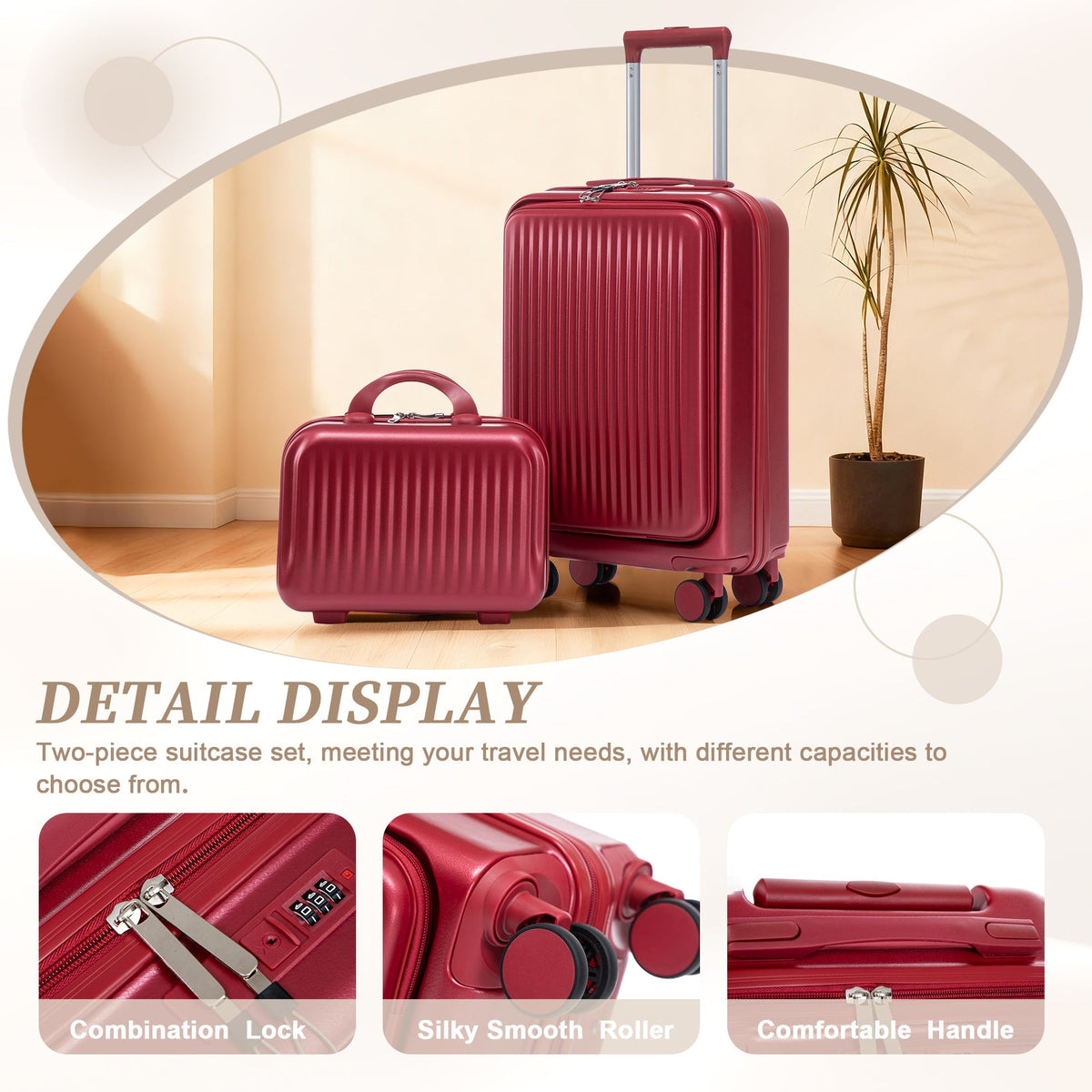 14"/20" 2-Piece ABS Spinner Luggage Set with Lock