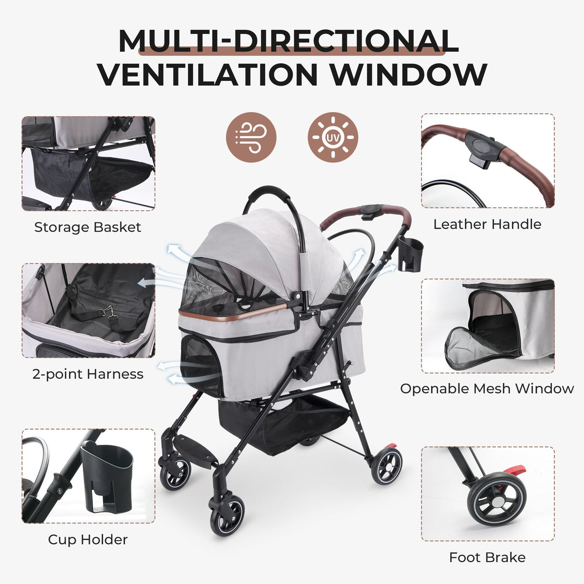 Foldable Pet Stroller for Dogs & Cats