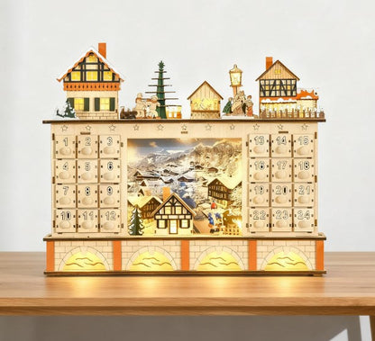 Light-Up Wooden Village Advent Calendar – 24 Drawers