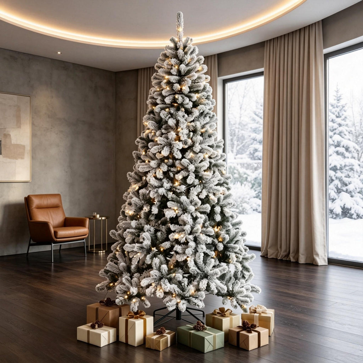 7.5 ft Pre-Lit Flocked Fraser Fir Artificial Christmas Tree with LED Lights - Green/White