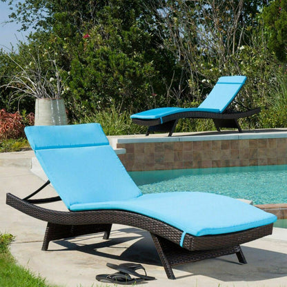 Blue Outdoor Chaise Lounge Cushion 2-Pack with Water-Resistant Fabric