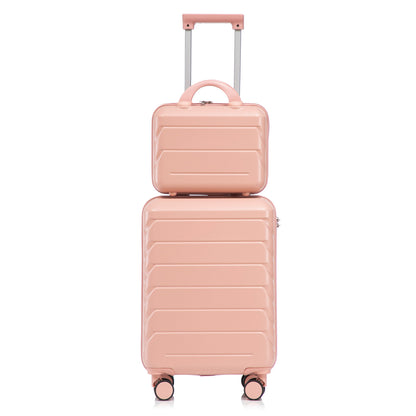 ABS 2-Piece Luggage Set with Spinner Wheels and Combination Lock - Pink