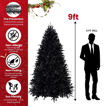6-Foot Pre-Lit Black Christmas Tree with 350 LED Lights - Black