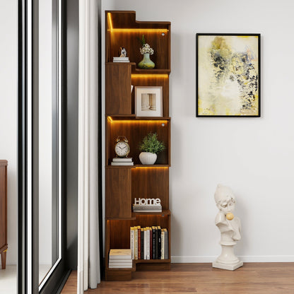 5 Tier Corner Book Shelf with Durable Melamine Finish - Neutral Wood