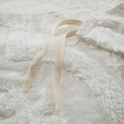 Full/Queen Tufted Cotton Chenille Damask Duvet Cover Set