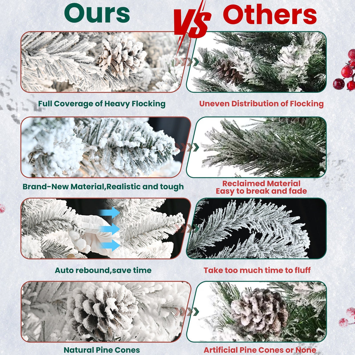 4-Foot Flocked Christmas Tree with Pine Cones