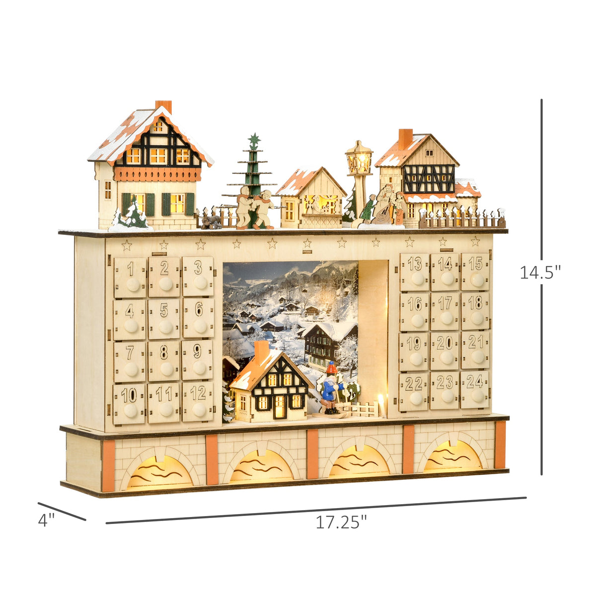 Light-Up Wooden Village Advent Calendar – 24 Drawers