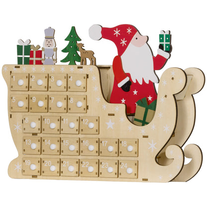 Christmas Advent Calendar with 24 Countdown Drawers - Santa & Sleigh Design