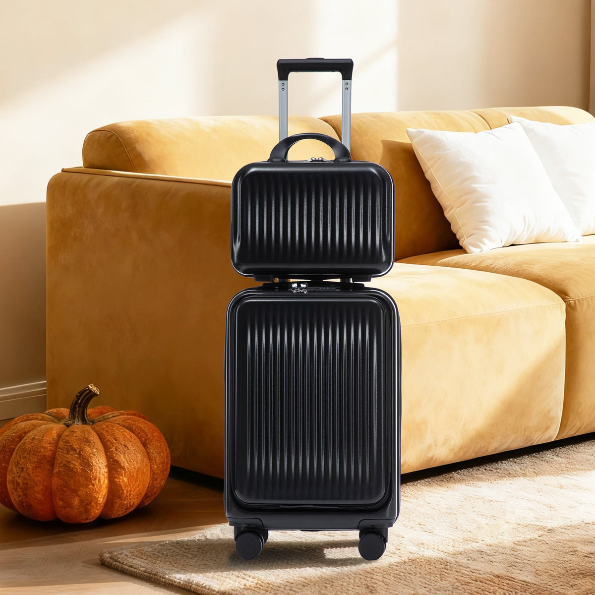 14" & 20" ABS Spinner Luggage Set with Cosmetic Case