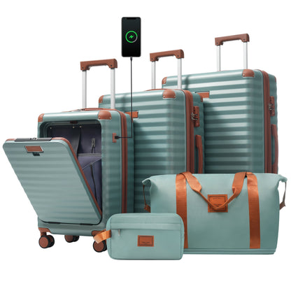 Deluxe 5-Piece Hard-Side Luggage Set with USB and TSA Locks - Multiple Colors