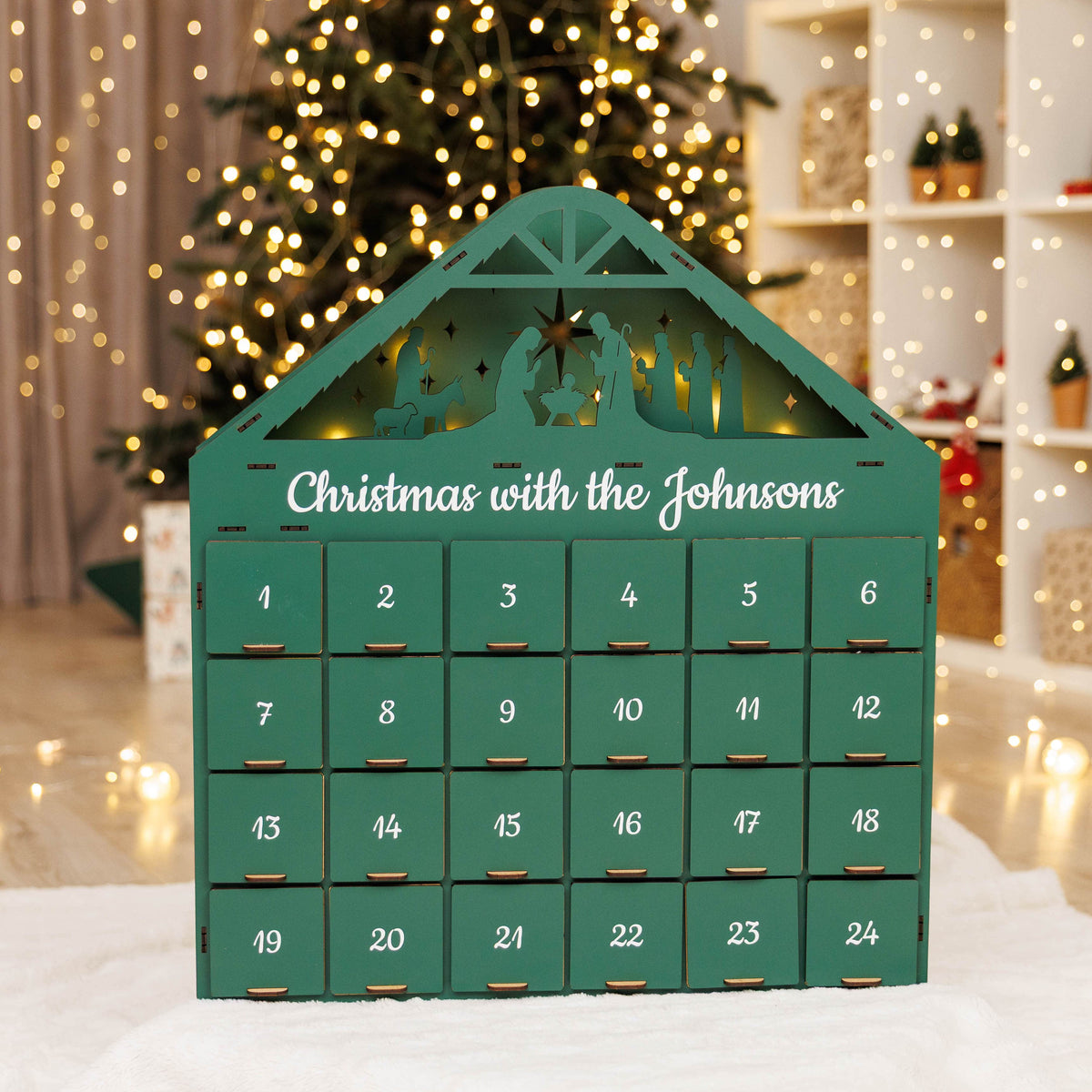 Green Wooden Christmas Advent Calendar – 24 Drawers