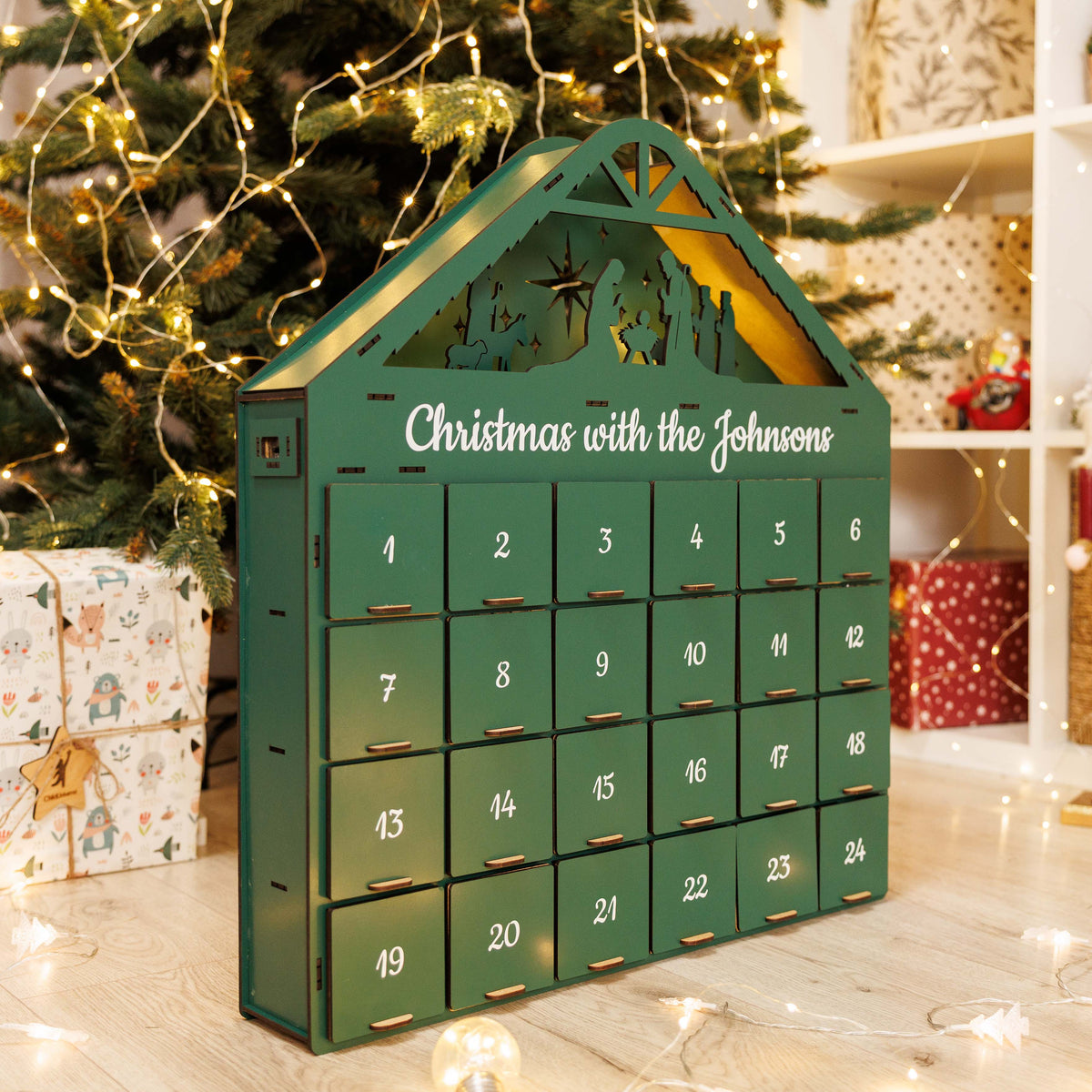 Green Wooden Christmas Advent Calendar – 24 Drawers