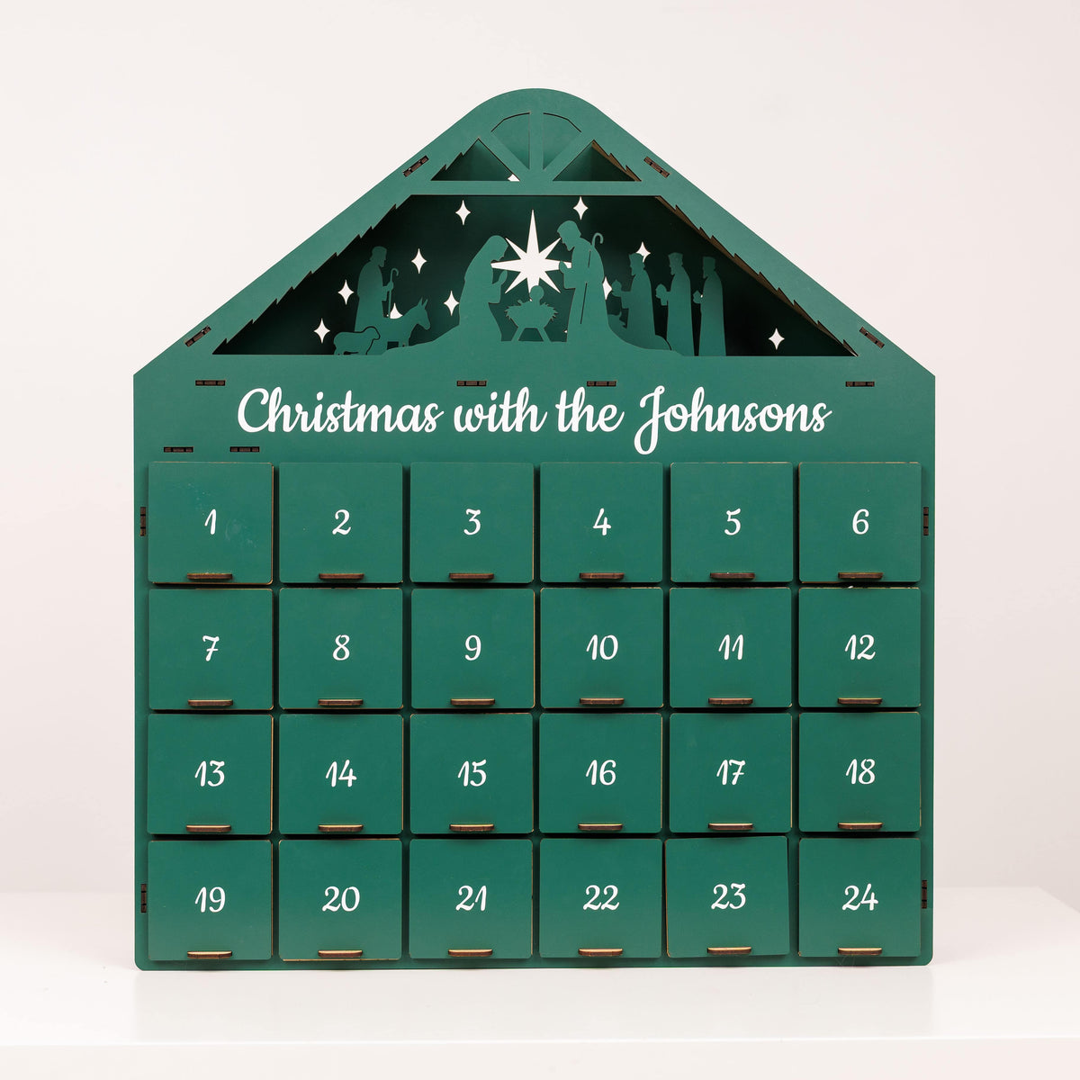 Green Wooden Christmas Advent Calendar – 24 Drawers