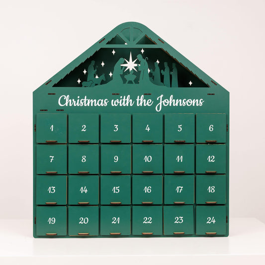 Green Wooden Christmas Advent Calendar – 24 Drawers