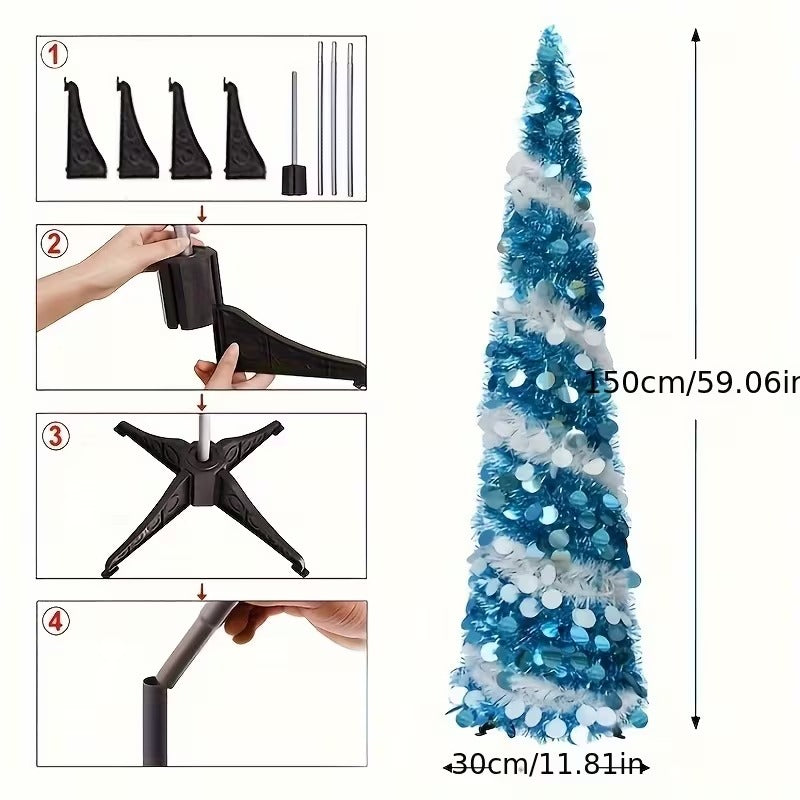 Blue White Glitter Christmas Tree – product view 2