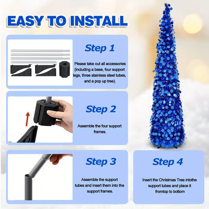 Blue Holographic Sequin Christmas Tree – product view 2