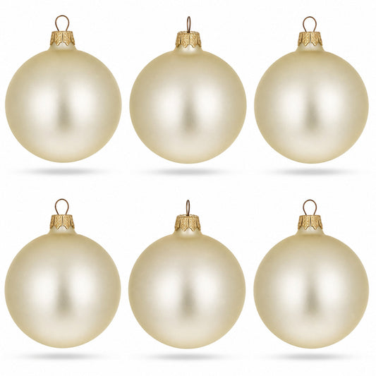 Set of 6 Beige Glass Ball Christmas Ornaments 3.25 Inches
