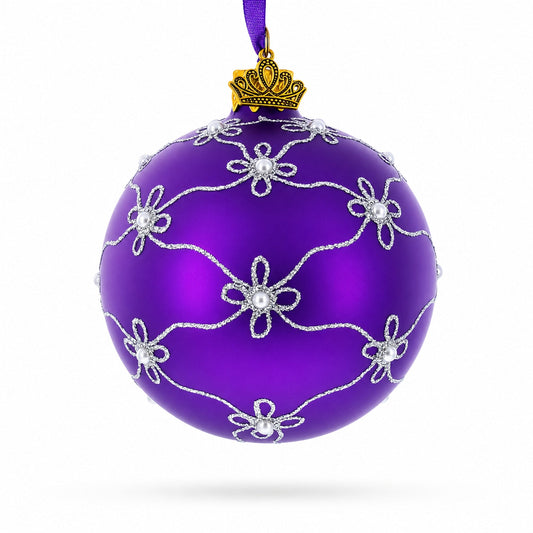 1906 Royal Swan Purple Glass Ball Christmas Ornament 3.25 Inches