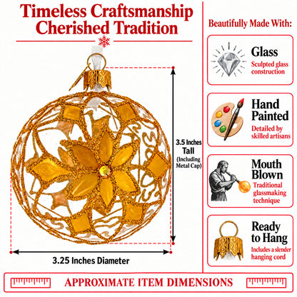 Jeweled White Filigree Flower Clear Glass Ball Christmas Ornament