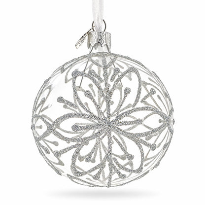 Silver Glitter Snowflake Clear Glass Ball Christmas Ornament