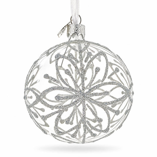 Silver Glitter Snowflake Clear Glass Ball Christmas Ornament