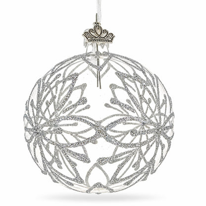 Silver Glitter Snowflake Clear Glass Ball Christmas Ornament
