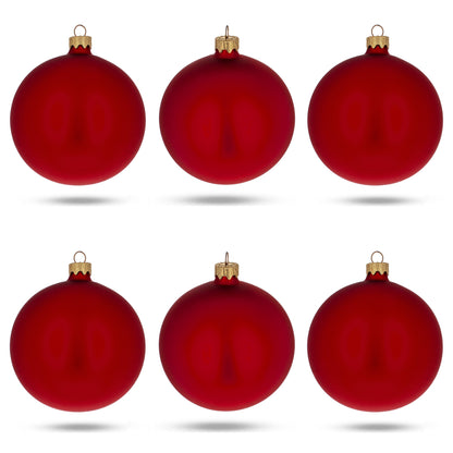 Set of 6 Matte Red Glass Ball Christmas Ornaments 3.25 Inches (046)