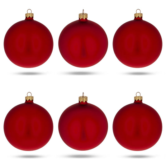 Set of 6 Matte Red Glass Ball Christmas Ornaments 3.25 Inches (046)