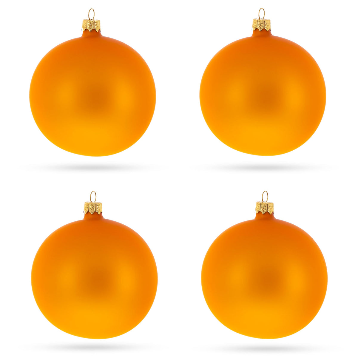 Set of 4 Matte Orange Glass Ball Christmas Ornaments 4 Inches (011)