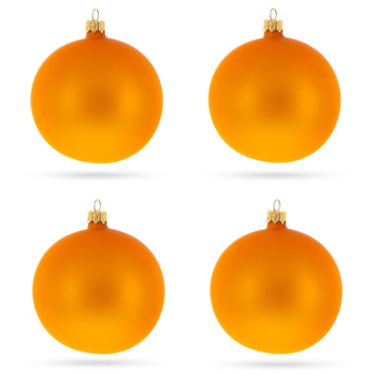 Set of 4 Matte Orange Glass Ball Christmas Ornaments 4 Inches (011)
