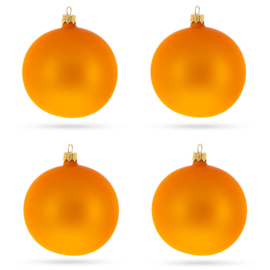 Set of 4 Matte Orange Glass Ball Christmas Ornaments 4 Inches (011)