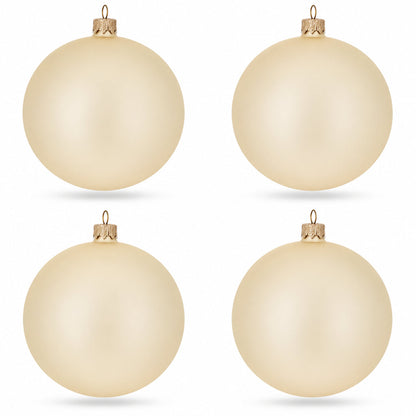 Set of 4 Beige Glass Ball Christmas Ornaments 4 Inches (005)